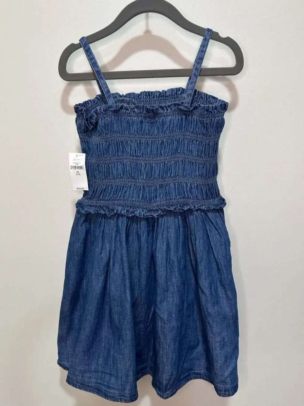 Gap NWT Girls Smocked Chambray Denim Mini Dress, Sz XS (4-5)